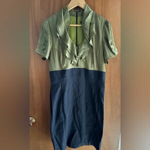 le château Olive Green Dress with Black Trim